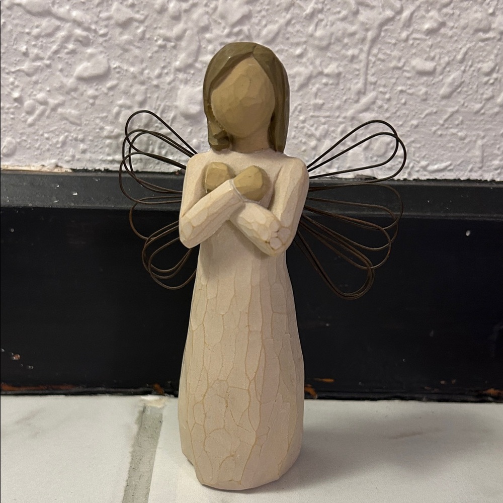 Original Vintage Willow Tree Sign for Love Cream and Brown Angel Figurine